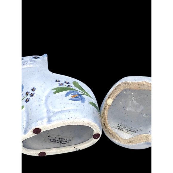 Vintage NS Gustin Co Ceramic White Cats Flowers and Bows Standing And Laying - Picture 6 of 8